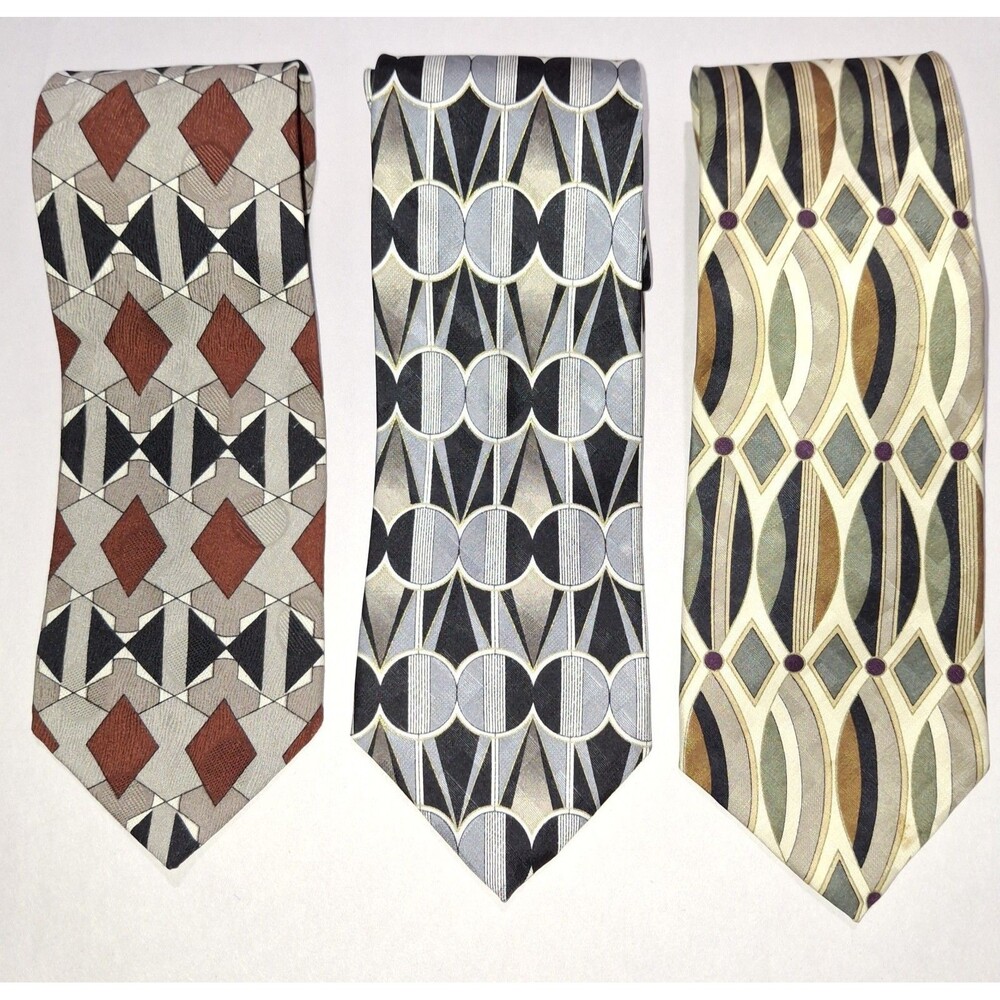Vintage Martin Wong Silk Ties Lot of 3 Geometric Abstract 90s Art Deco Napa CA